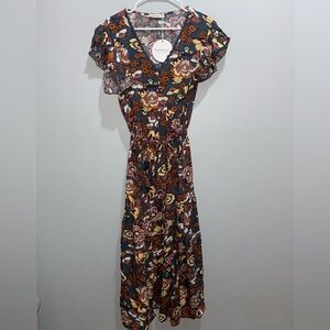 Rusttydustty Boho Floral V-Neck Short Sleeve Maxi Dress